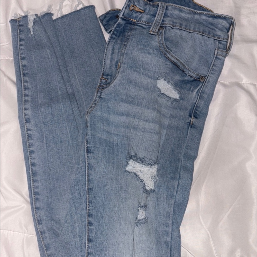 Aeropostale Blue Skinny Jeans with Distressed Detailing